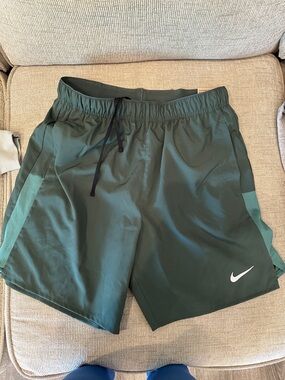 Nike Men’s Dark Green Athletic Shorts with White Swoosh